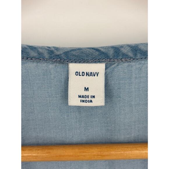 Old Navy Chambray Pleated V-Neck Button Front Swing Dress Size M - Picture 6 of 7